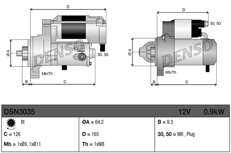 ELECTROMOTOR DENSO DSN3035 - Compatibil cu ABARTH, ALFA ROMEO, FIAT, FORD, JEEP, LANCIA, OPEL