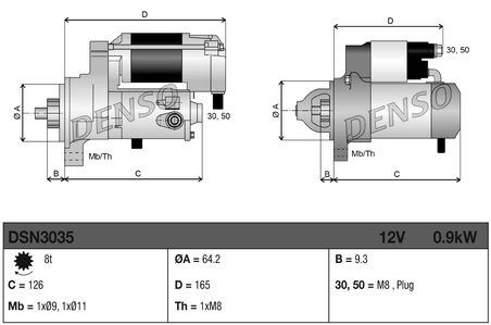 ELECTROMOTOR DENSO DSN3035 - Compatibil cu ABARTH, ALFA ROMEO, FIAT, FORD, JEEP, LANCIA, OPEL