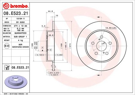 DISC FRANA BREMBO 08.E523.21 - Compatibil cu TOYOTA