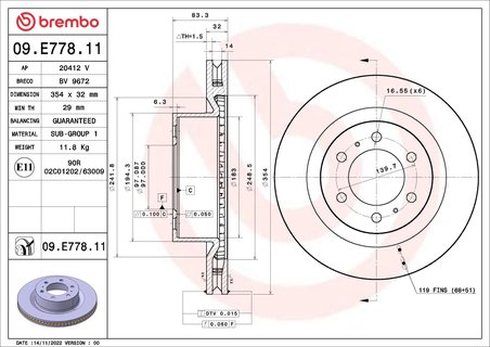DISC FRANA BREMBO 09.E778.11 - Compatibil cu LEXUS, TOYOTA