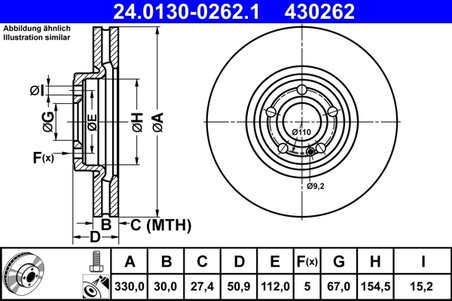DISC FRANA ATE 24.0130-0262.1 - Compatibil cu MERCEDES-BENZ