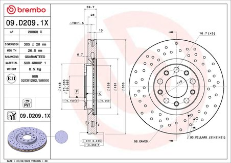 DISC FRANA BREMBO 09.D209.1X - Compatibil cu ALFA ROMEO, FIAT, JEEP, JEEP (GAC FCA)