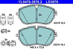 SET PLACUTE FRANA ATE 13.0470-3876.2 - Compatibil cu CITROEN, DS, OPEL, PEUGEOT, VAUXHALL