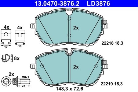 SET PLACUTE FRANA ATE 13.0470-3876.2 - Compatibil cu CITROEN, DS, OPEL, PEUGEOT, VAUXHALL