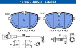 SET PLACUTE FRANA ATE 13.0470-3892.2 - Compatibil cu VW