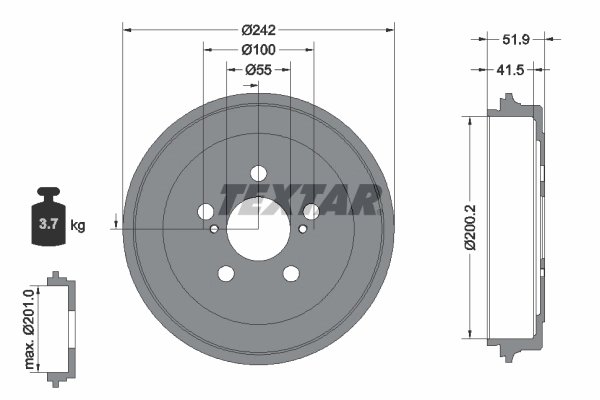 TAMBUR FRANA TEXTAR 94049300 - Compatibil cu TOYOTA