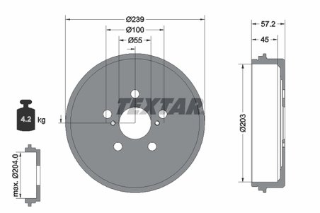 TAMBUR FRANA TEXTAR 94049100 - Compatibil cu TOYOTA