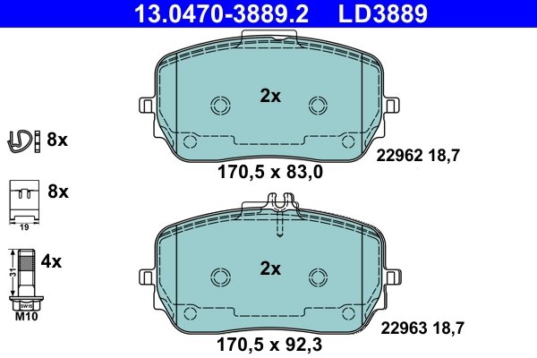 SET PLACUTE FRANA ATE 13.0470-3889.2 - Compatibil cu MERCEDES-BENZ