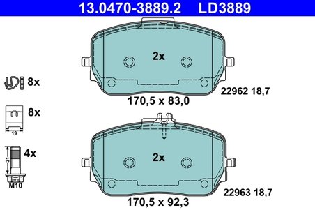 SET PLACUTE FRANA ATE 13.0470-3889.2 - Compatibil cu MERCEDES-BENZ