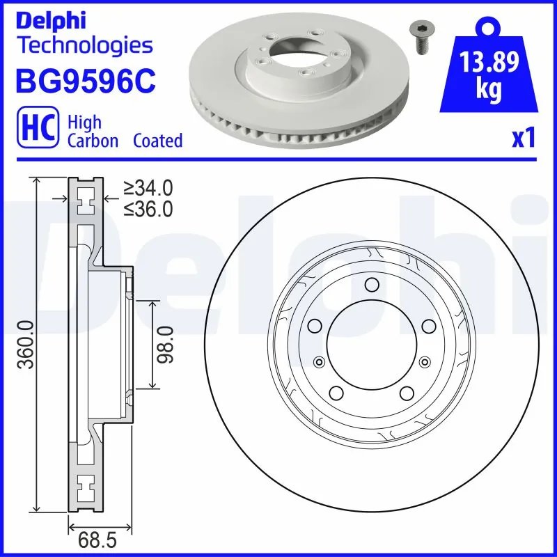 DISC FRANA DELPHI BG9596C - Compatibil cu AUDI, PORSCHE