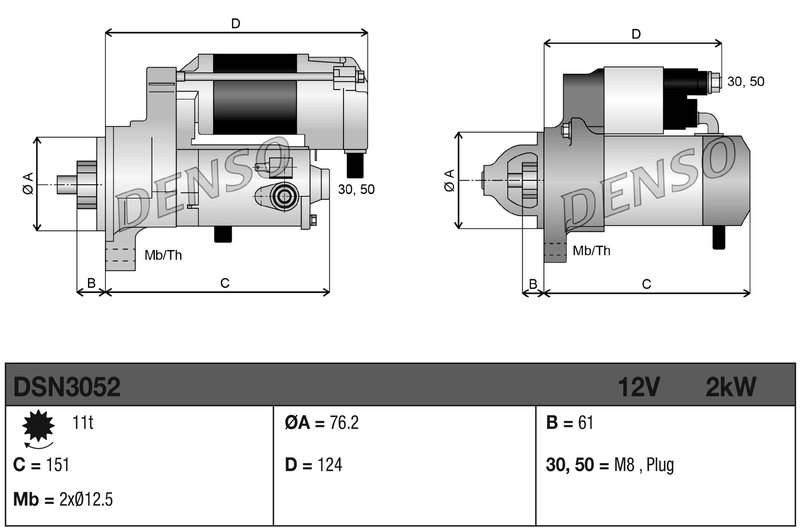 ELECTROMOTOR DENSO DSN3052 - Compatibil cu AUDI, SEAT, SKODA, VW