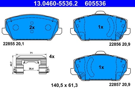 SET PLACUTE FRANA ATE 13.0460-5536.2 - Compatibil cu HYUNDAI