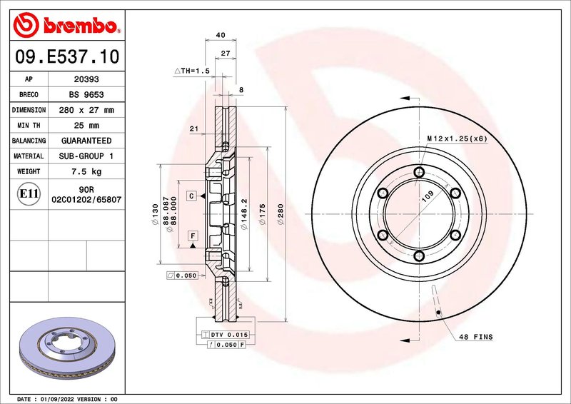 DISC FRANA BREMBO 09.E537.10 - Compatibil cu ISUZU