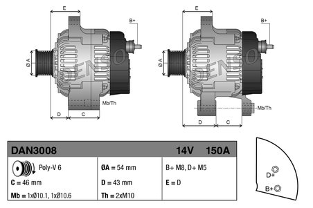 ALTERNATOR DENSO DAN3008 - Compatibil cu CITROEN, FIAT, LANCIA, PEUGEOT, SUZUKI