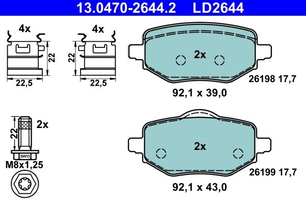 SET PLACUTE FRANA ATE 13.0470-2644.2 - Compatibil cu CITROEN, DS, OPEL, PEUGEOT, VAUXHALL