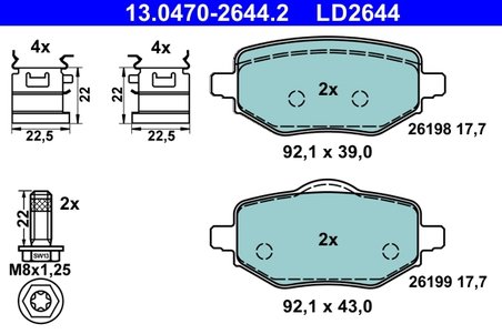 SET PLACUTE FRANA ATE 13.0470-2644.2 - Compatibil cu CITROEN, DS, OPEL, PEUGEOT, VAUXHALL