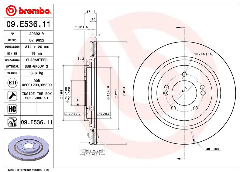 Disc frana Brembo 09.E536.11
