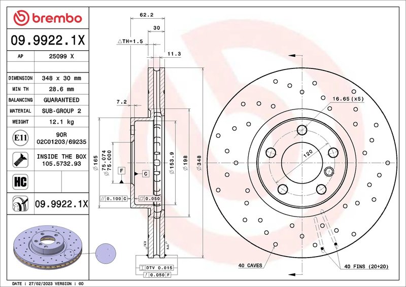DISC FRANA BREMBO 09.9922.1X - Compatibil cu BMW