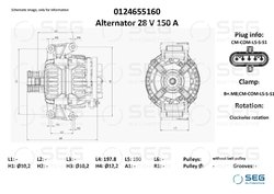 ALTERNATOR SEG AUTOMOTIVE 0124655160 - Compatibil cu MERCEDES-BENZ