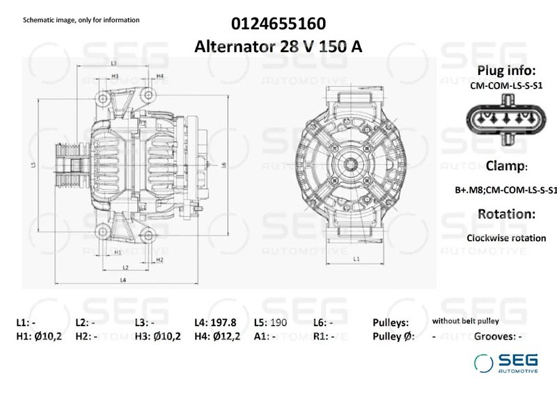 ALTERNATOR SEG AUTOMOTIVE 0124655160 - Compatibil cu MERCEDES-BENZ