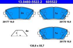 SET PLACUTE FRANA ATE 13.0460-5522.2 - Compatibil cu MAZDA