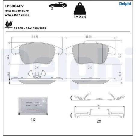 SET PLACUTE FRANA DELPHI LP5084EV - Compatibil cu CITROEN, DS, PEUGEOT