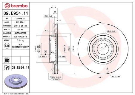 DISC FRANA BREMBO 09.E954.11 - Compatibil cu FORD