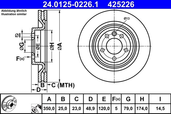 DISC FRANA ATE 24.0125-0226.1 - Compatibil cu LAND ROVER