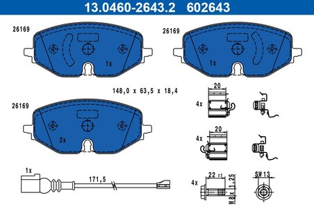 SET PLACUTE FRANA ATE 13.0460-2643.2 - Compatibil cu AUDI, CUPRA, FORD, SKODA, VW