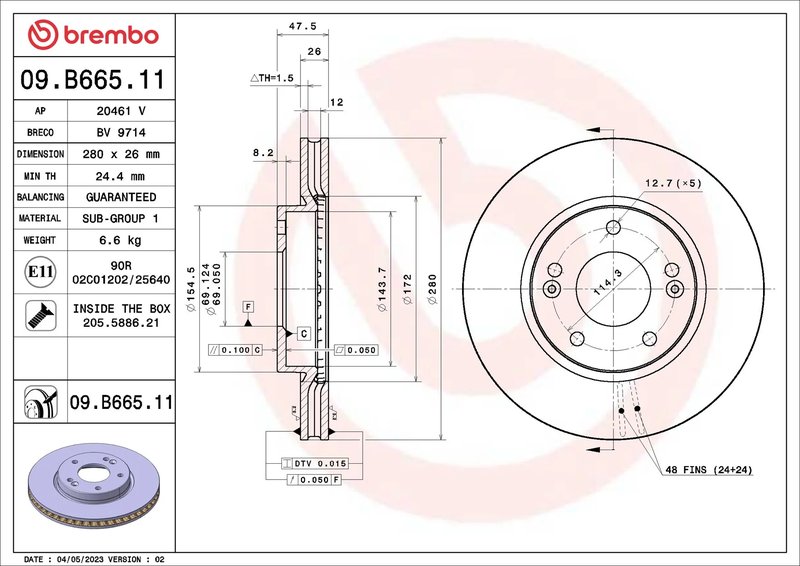 DISC FRANA BREMBO 09.B665.11 - Compatibil cu HYUNDAI (BEIJING), KIA, KIA (DYK), NAZA