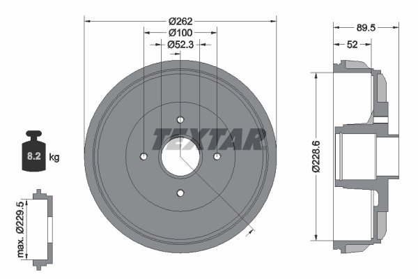 TAMBUR FRANA TEXTAR 94049700 - Compatibil cu DACIA, RENAULT, SAMSUNG