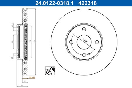 DISC FRANA ATE 24.0122-0318.1 - Compatibil cu MAZDA