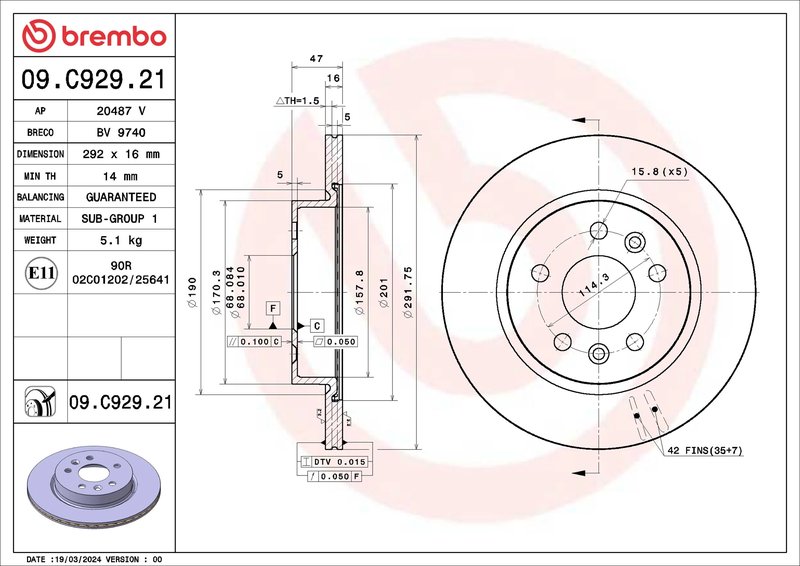 Disc frana Brembo 09.C929.21