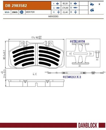 SET PLACUTE FRANA DANBLOCK DB 2983582 - Compatibil cu MERCEDES-BENZ, OPTARE, PLAXTON