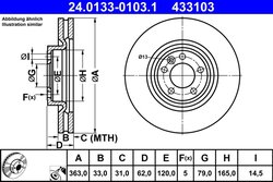 DISC FRANA ATE 24.0133-0103.1 - Compatibil cu LAND ROVER