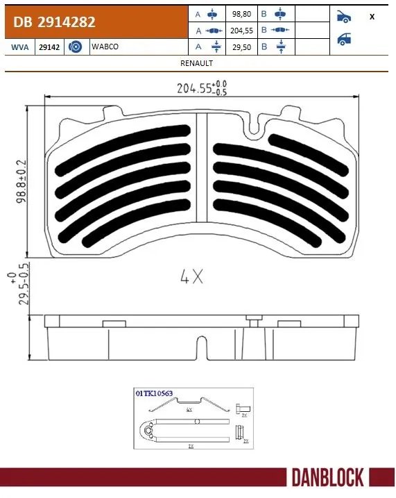 SET PLACUTE FRANA DANBLOCK DB 2914282 - Compatibil cu DAF