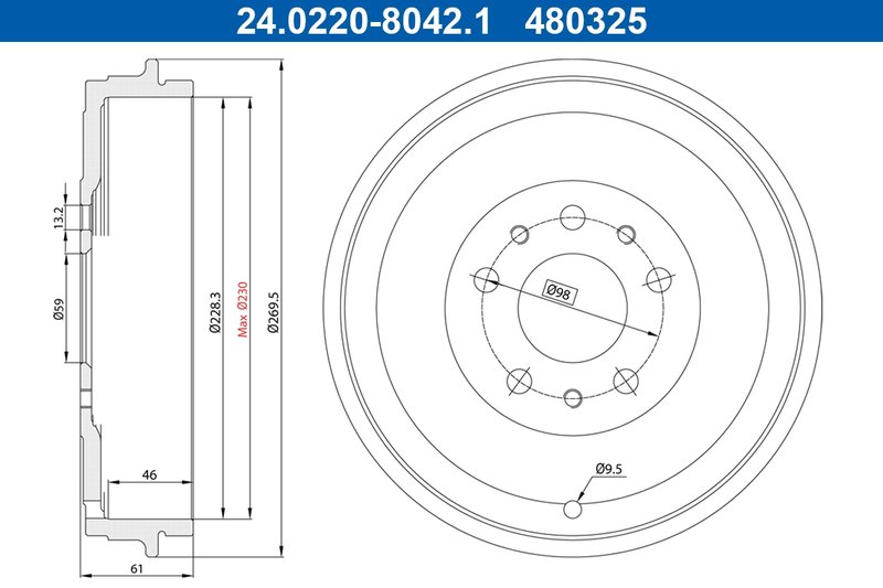 Tambur frana ATE 24.0222-8042.1