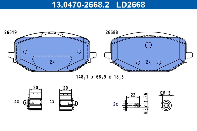 SET PLACUTE FRANA ATE 13.0470-2668.2 - Compatibil cu CITROEN, DS, OPEL, PEUGEOT, VAUXHALL