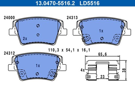 SET PLACUTE FRANA ATE 13.0470-5516.2 - Compatibil cu HYUNDAI