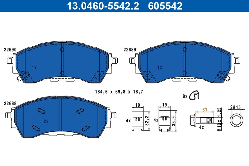 SET PLACUTE FRANA ATE 13.0460-5542.2 - Compatibil cu FORD