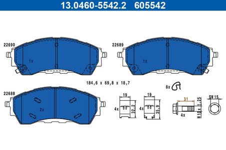 SET PLACUTE FRANA ATE 13.0460-5542.2 - Compatibil cu FORD