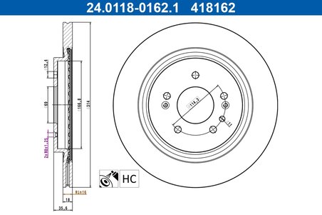 DISC FRANA ATE 24.0118-0162.1 - Compatibil cu HYUNDAI