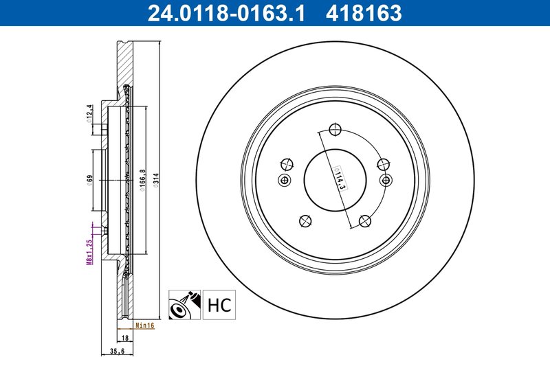 DISC FRANA ATE 24.0118-0163.1 - Compatibil cu HYUNDAI