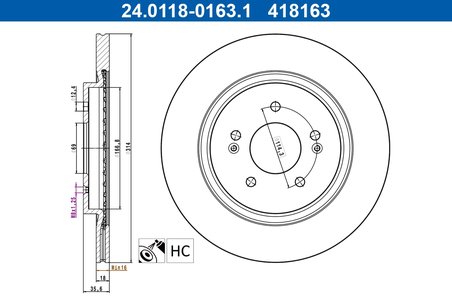 DISC FRANA ATE 24.0118-0163.1 - Compatibil cu HYUNDAI