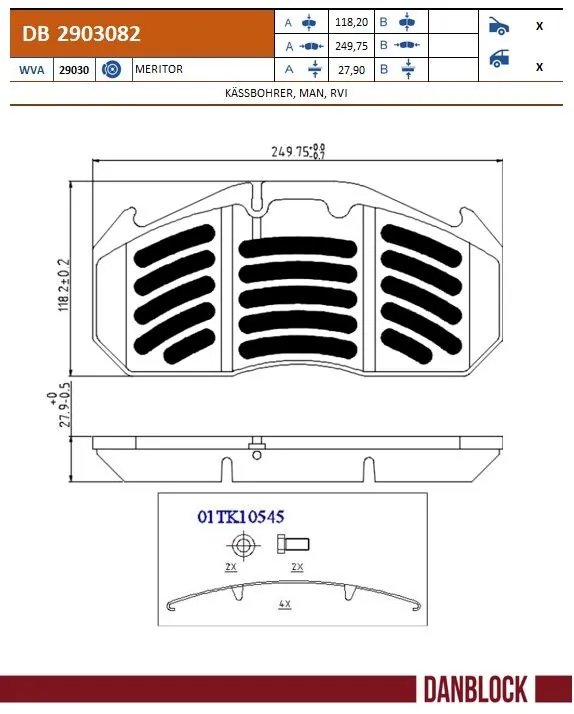 SET PLACUTE FRANA DANBLOCK DB 2903082 - Compatibil cu RENAULT TRUCKS