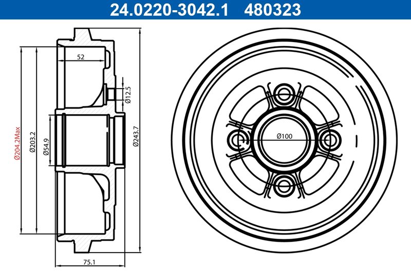 TAMBUR FRANA ATE 24.0220-3042.1 - Compatibil cu NISSAN