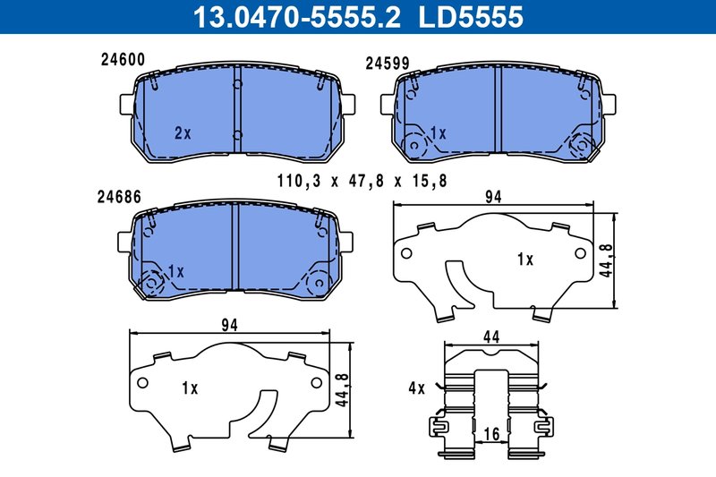 SET PLACUTE FRANA ATE 13.0470-5555.2 - Compatibil cu KIA