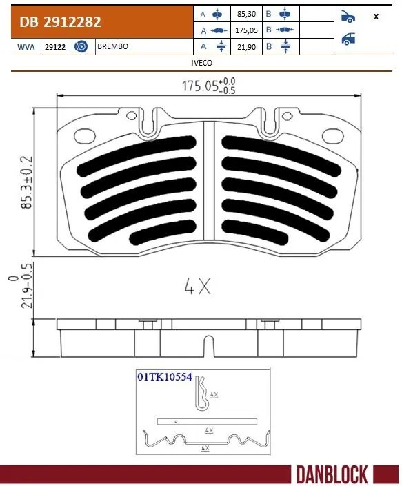 SET PLACUTE FRANA DANBLOCK DB 2912282 - Compatibil cu IVECO