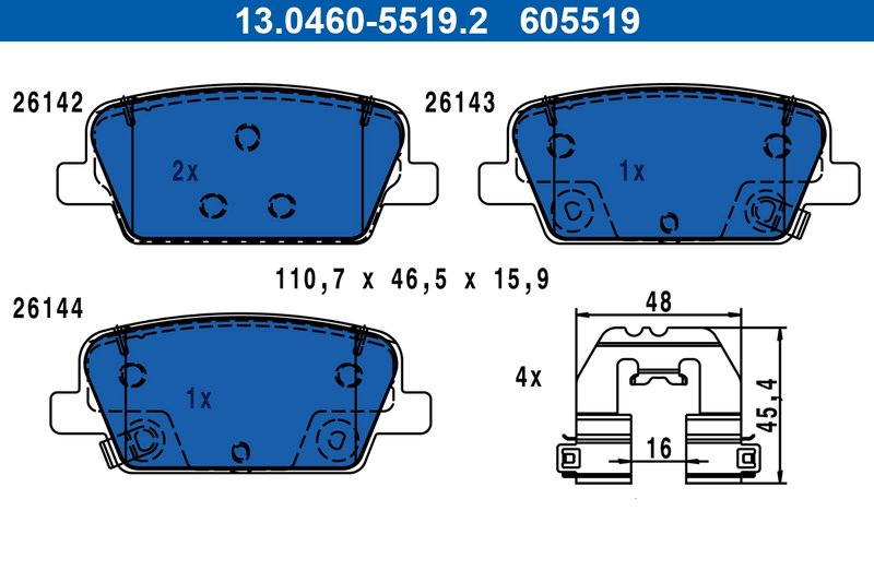 SET PLACUTE FRANA ATE 13.0460-5519.2 - Compatibil cu HYUNDAI