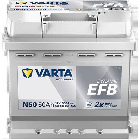 BATERIE DE PORNIRE VARTA 550500055K262 - Compatibil cu AUDI, CITROEN, CUPRA, DACIA, FIAT, FORD, HYUNDAI, KIA, LANCIA, MERCEDES-B
